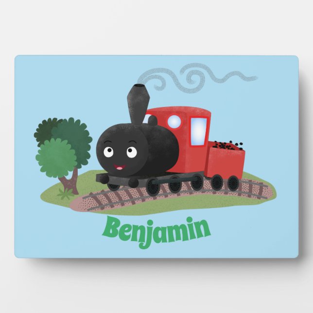 Cute steam train locomotive cartoon illustration plaque (Front)