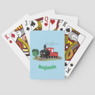 Cute steam train locomotive cartoon illustration playing cards