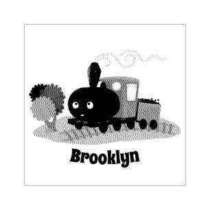 Cute steam train locomotive cartoon illustration rubber stamp