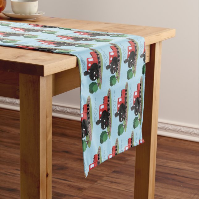 Cute steam train locomotive cartoon illustration short table runner (In Situ)