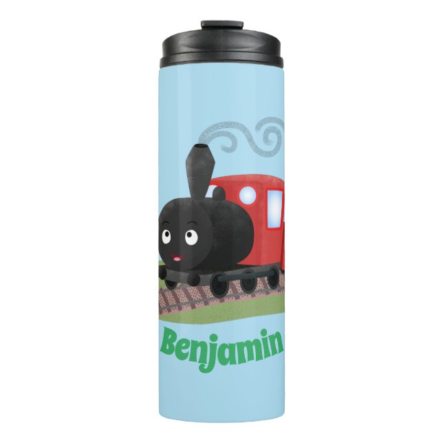 Cute steam train locomotive cartoon illustration thermal tumbler (Front)
