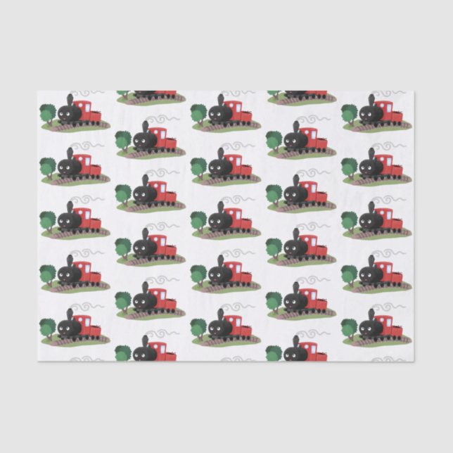 Cute steam train locomotive cartoon illustration tissue paper (Front)