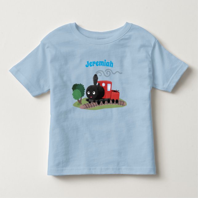 Cute steam train locomotive cartoon illustration toddler T-Shirt (Front)