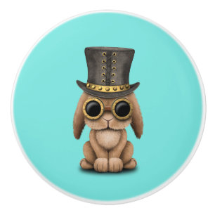 Cute Steampunk Baby Bunny Rabbit Ceramic Knob
