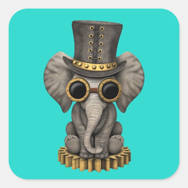 Cute Steampunk Baby Elephant Cub Square Sticker (Front)