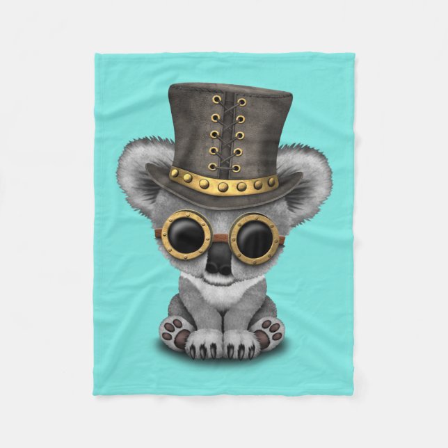 Cute Steampunk Baby Koala Bear Fleece Blanket (Front)