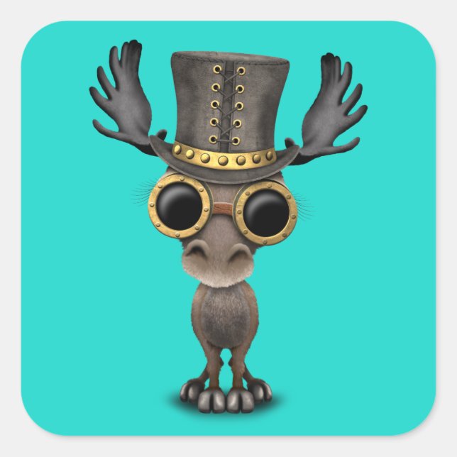 Cute Steampunk Baby Moose Square Sticker (Front)
