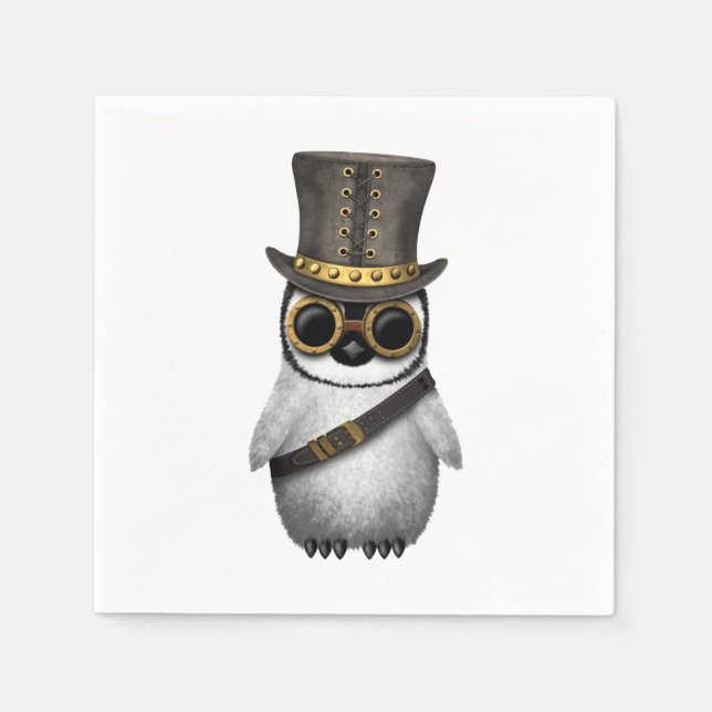Cute Steampunk Baby Penguin Napkin (Front)