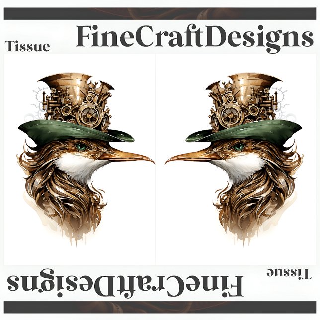 Cute Steampunk Bird Gears Cogs Hat Decoupage RL140 Tissue Paper (Creator Uploaded)