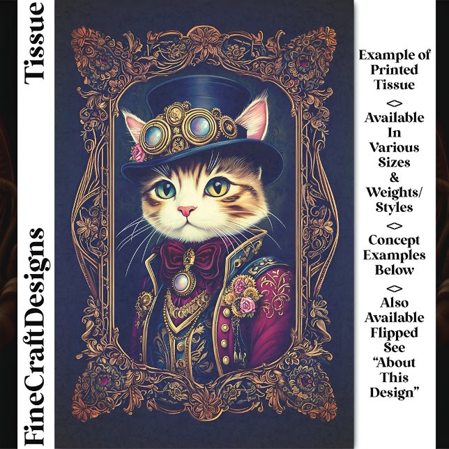 Cute Steampunk Cat, Top Hat, Frame DG4LF Decoupage Tissue Paper (Creator Uploaded)