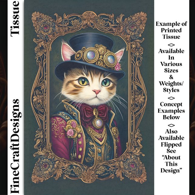 Cute Steampunk Cat, Top Hat, Frame DG4R Decoupage Tissue Paper (Creator Uploaded)