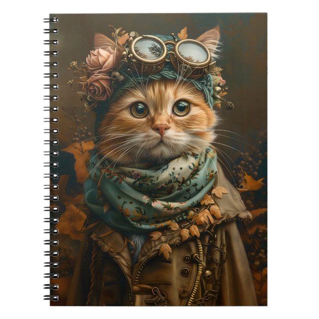 Cute Steampunk Cat Whimsical Attire A5 Journal (Front)