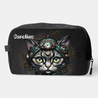 Cute steampunk cat with clocks and gears.  dopp kit