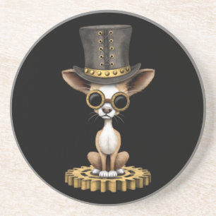 Cute Steampunk Chihuahua Puppy Dog, black Coaster