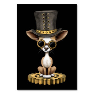 Cute Steampunk Chihuahua Puppy Dog, black Table Number