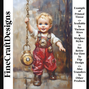 Cute Steampunk Child Red Overalls X9 Decoupage Tissue Paper