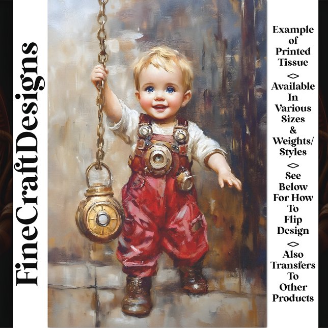 Cute Steampunk Child Red Overalls X9 Decoupage Tissue Paper (Creator Uploaded)