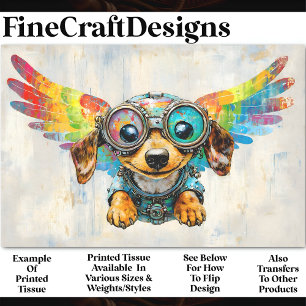 Cute Steampunk Dachshund With Wings AV8 Decoupage Tissue Paper