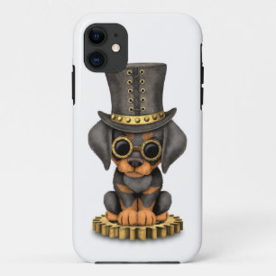Cute Steampunk Doberman Pinscher Puppy Dog, white iPhone 11 Case