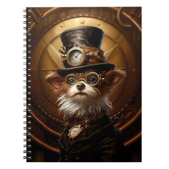 Cute Steampunk Dog Hat Goggles 110 Dog Lover Notebook (Front)