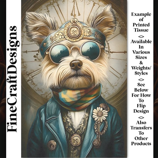 Cute Steampunk Dog In Goggles, Scarf BH6 Decoupage Tissue Paper (Creator Uploaded)