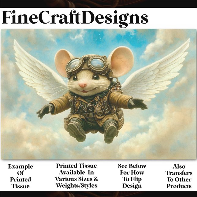 Cute Steampunk Flying Mouse, Wings AW4 Decoupage Tissue Paper (Creator Uploaded)