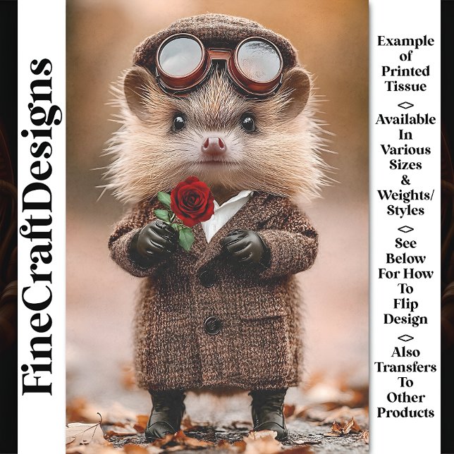 Cute Steampunk Hedgehog + Flower AH4 Decoupage Tissue Paper (Creator Uploaded)
