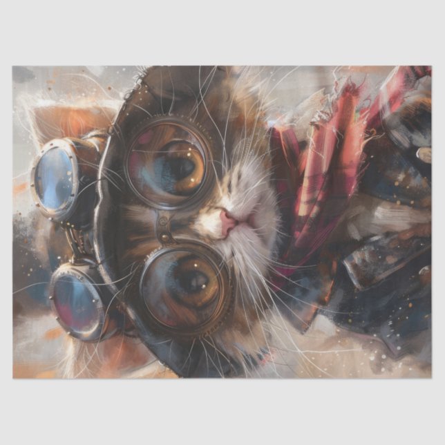 Cute Steampunk Kitten with Glasses Decoupage Tissue Paper (Front)