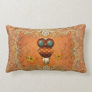 Cute steampunk owl on vintage background lumbar cushion