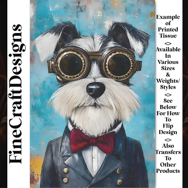 Cute Steampunk Schnauzer Dog, Bow Tie Z9 Decoupage Tissue Paper (Creator Uploaded)