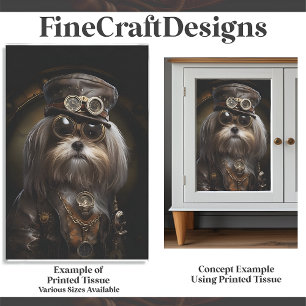 Cute Steampunk Shih Tzu Dog Painting D4R Decoupage Tissue Paper