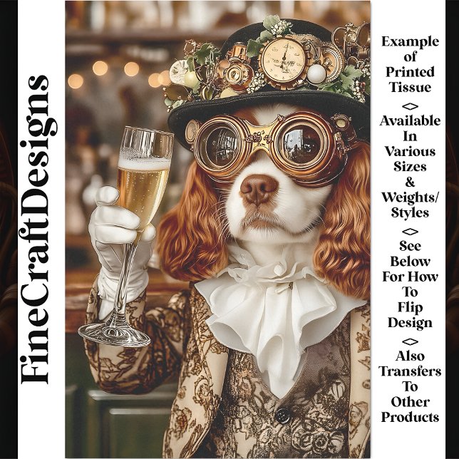 Cute Steampunk Spaniel Dog Toasting BG4 Decoupage Tissue Paper (Creator Uploaded)