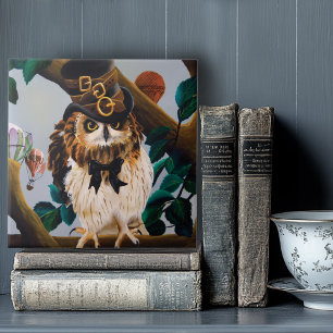 Cute Steampunk Top Hat Owl Ceramic Tile