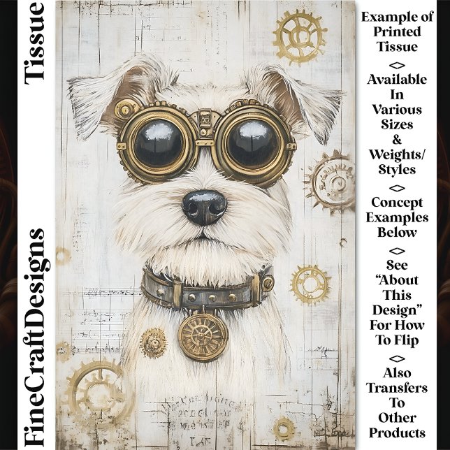 Cute Steampunk White Dog In Goggles CY4 Decoupage Tissue Paper (Creator Uploaded)