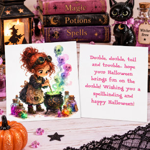 Cute Steampunk Witch Halloween Card