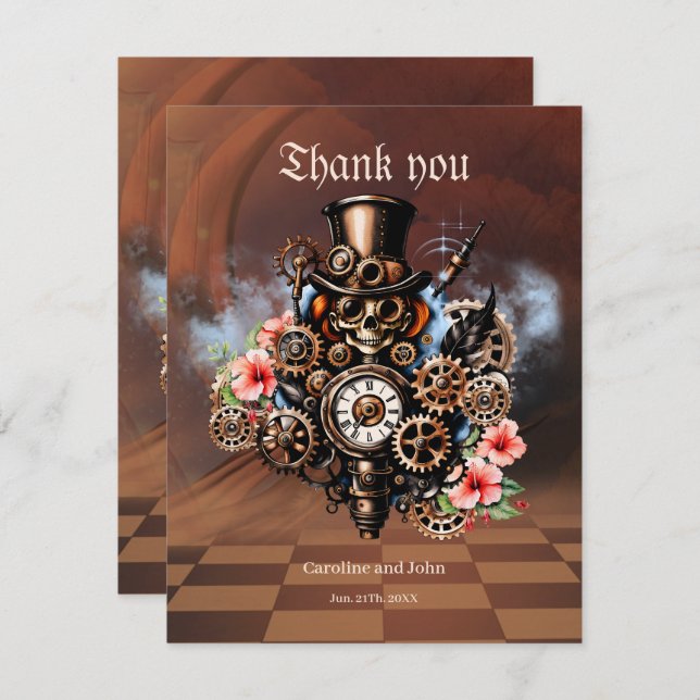 Cute steampunk women  thank you card (Front/Back)