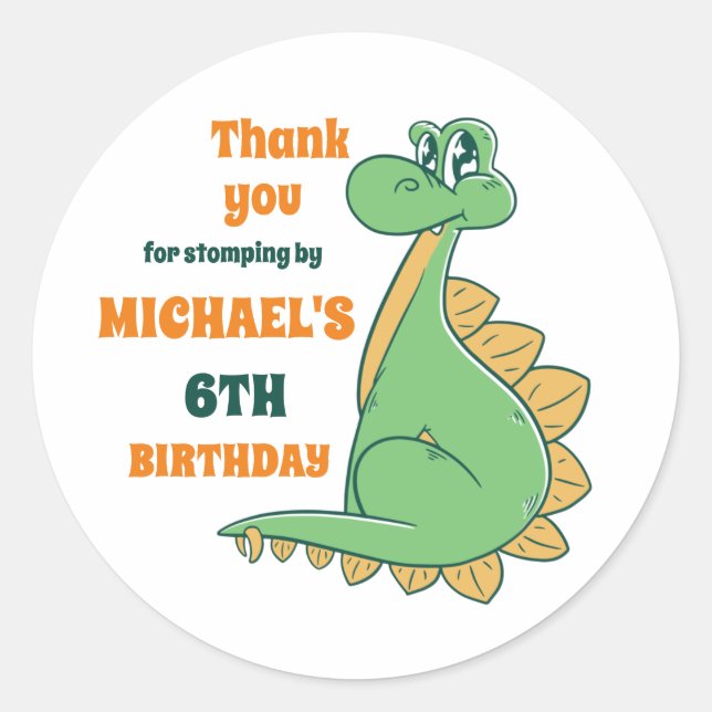 Cute Stegosaurus Baby Dinosaur Kids Birthday Party Classic Round Sticker (Front)