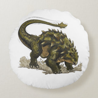 Cute Stegosaurus Dinosaur Avocado Green Round Pill Cushion
