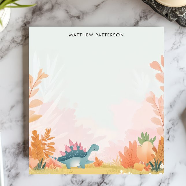 Cute Stegosaurus Dinosaur Kids Personalised Name Notepad (Creator Uploaded)