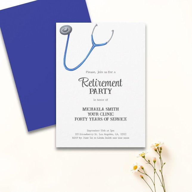 Cute Stethoscope Doctor Nurse Retirement Invitation (Creator Uploaded)
