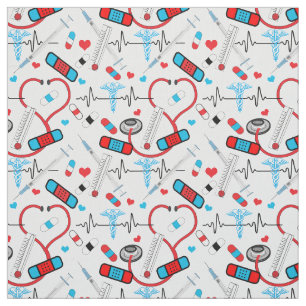 Cute Stethoscope Nurse   Doctor EKG Pattern Fabric