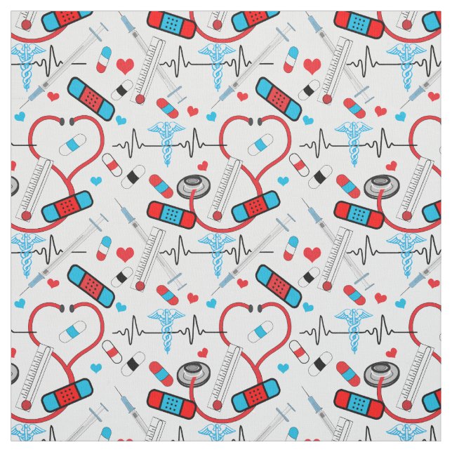 Cute Stethoscope Nurse | Doctor EKG Pattern Fabric (Swatch)