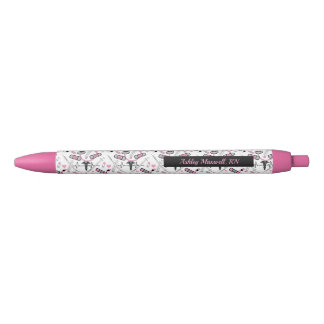 Cute Stethoscope Nurse | Doctor EKG Pattern Name Black Ink Pen