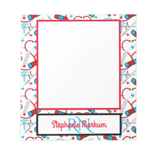 Cute Stethoscope Nurse Doctor EKG Pattern Name Notepad