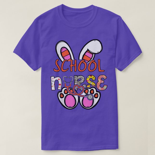 Cute Stethoscope School Nurse Bunny Easter Day Mat T-Shirt (Design Front)