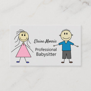 Cute Stick Boy and Girl Kids Babysitter Business Card