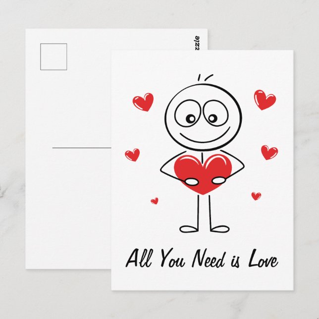 Cute Stick Figure All You Need Is Love Design Postcard (Front/Back)