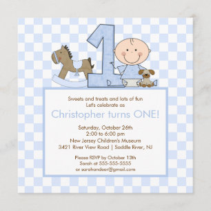 Cute Stick figure Boy 1st Birthday Invitation