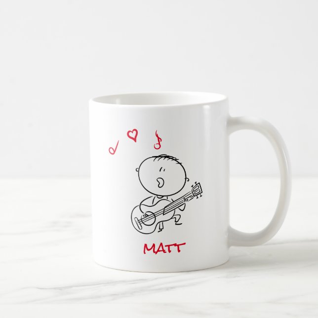 Cute Stick Figure Boy Playing Guitar  Coffee Mug (Right)