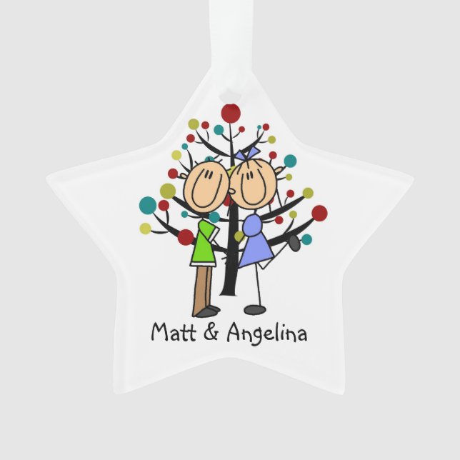 Cute Stick Figure Couple Holiday Ornament (Front)